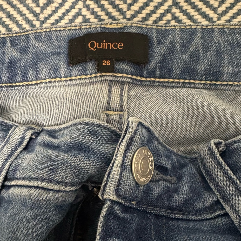 Quince Blue Denim Jeans Bella Stretch Wide leg Sz 26 w/28 inseam